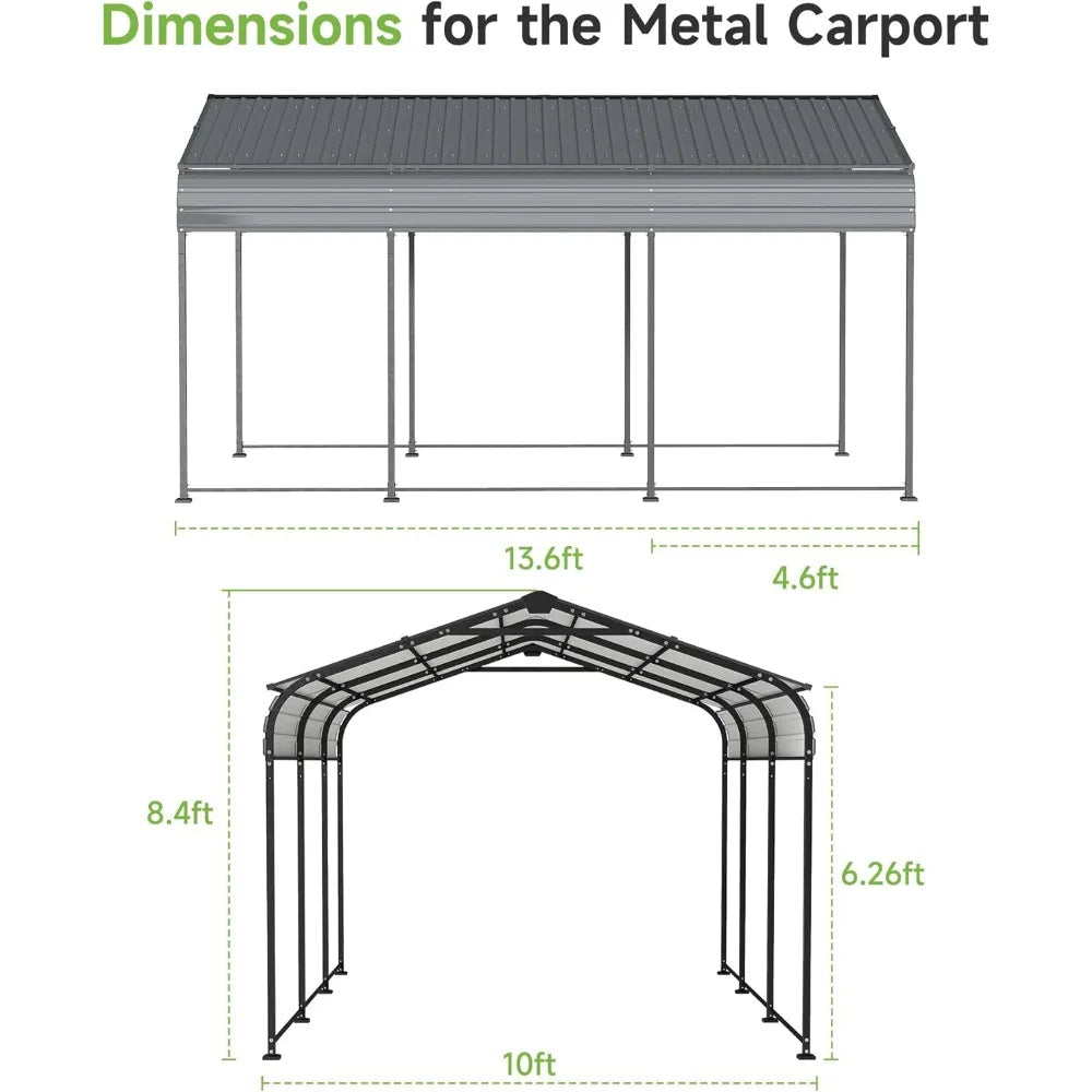 10×15FT Metal Carport, Heavy Duty Car Port, All-Weather Outdoor Storage Trucks,Boats,Cars,Galvanized Steel Roof, Vertical Stripe