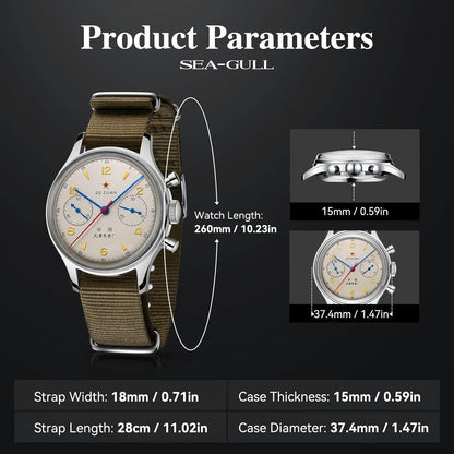 Men's Mechanical Chronograph Pilot Watch, Manual Winding, Aviation Style, International Edition