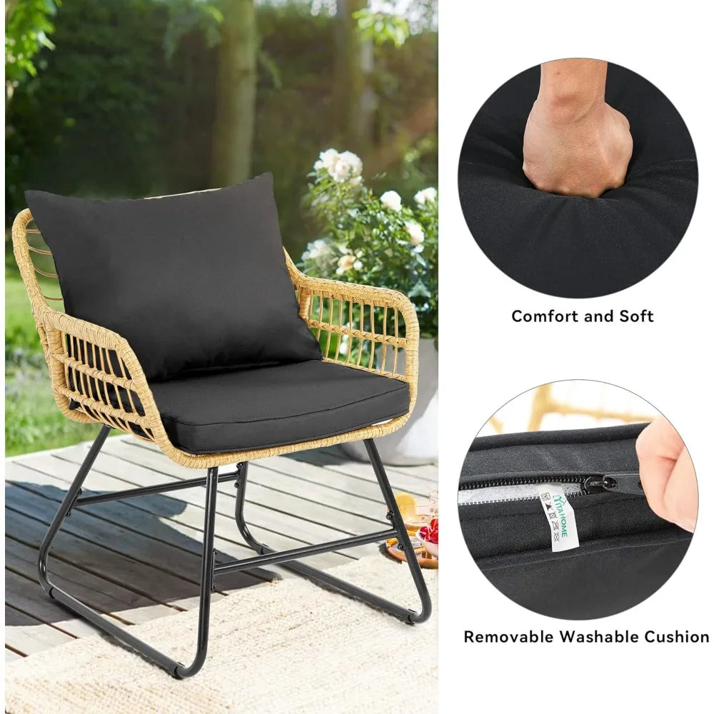 4-Piece Patio Furniture Wicker Outdoor Bistro Set, All-Weather Rattan Conversation Loveseat Chairs For Backyard, Balcony And De