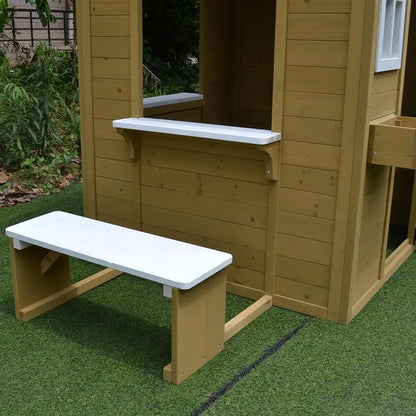 Cedar Wooden Playhouse Kids Outdoor Play Room Working Door Window Mailbox Bench, Custom