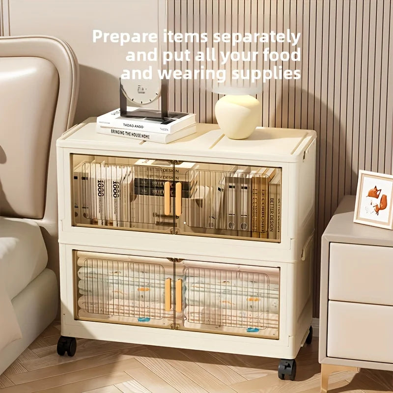 3/4/5-Tier Foldable Cabinet - Plastic Lidded Storage Box, Stackable w/Wheels, for Closet/Bedroom/Office/Kitchen, Decor & Rack