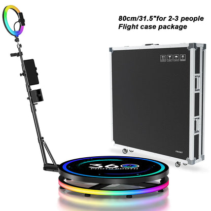 360 Photo Booth Machine 60/80/100cm With RGB Ring Light Flight Case Portable360 Spin Camera Booth For Wedding Party Event Rental