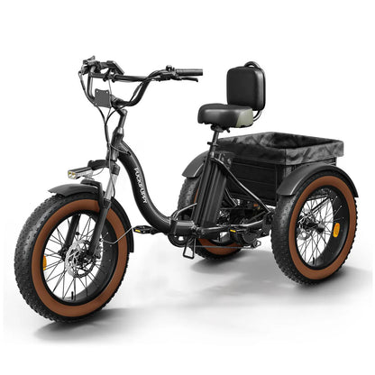 PUCKIPUPPY Electric Tricycle for Adults 20" Fat Tire 3 Wheel Electric Trike with 960W Rear Motor Cargo Tricycle Ebike
