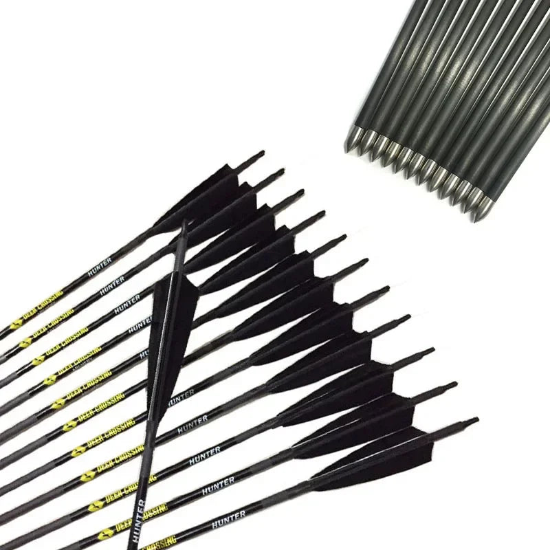 36pcs Archery Carbon Arrows Sp500-900 ID4.2mm 4inch Turkey Feather Pin Nock 80gr Tips for Recurve Bow Hunting Shooting