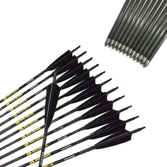 36pcs Archery Carbon Arrows Sp500-900 ID4.2mm 4inch Turkey Feather Pin Nock 80gr Tips for Recurve Bow Hunting Shooting