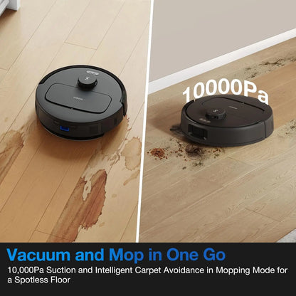 Self-Emptying Robot Vacuum and Mop, 10000Pa Suction, Tangle-Free for Pet Hair, Smart Mapping, 300 Min Runtime