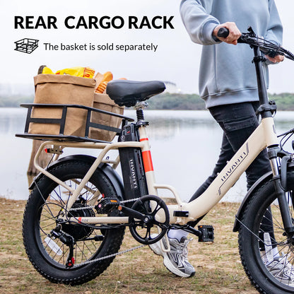 INVANTI Tide 2 Electric Bike, 20" Fat Tire Step-Thru Electric Bicycle, 900W Peak Motor 45 Miles 20MPH Top Speed