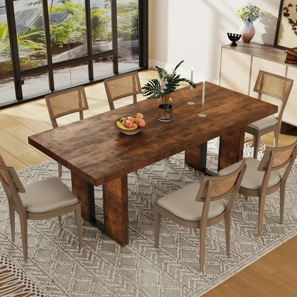 71" Rustic Dining Table for 8, Farmhouse Dinner Table for 6 to 8, Rectangular Kitchen Table with Heavy Duty Legs for Dining Room