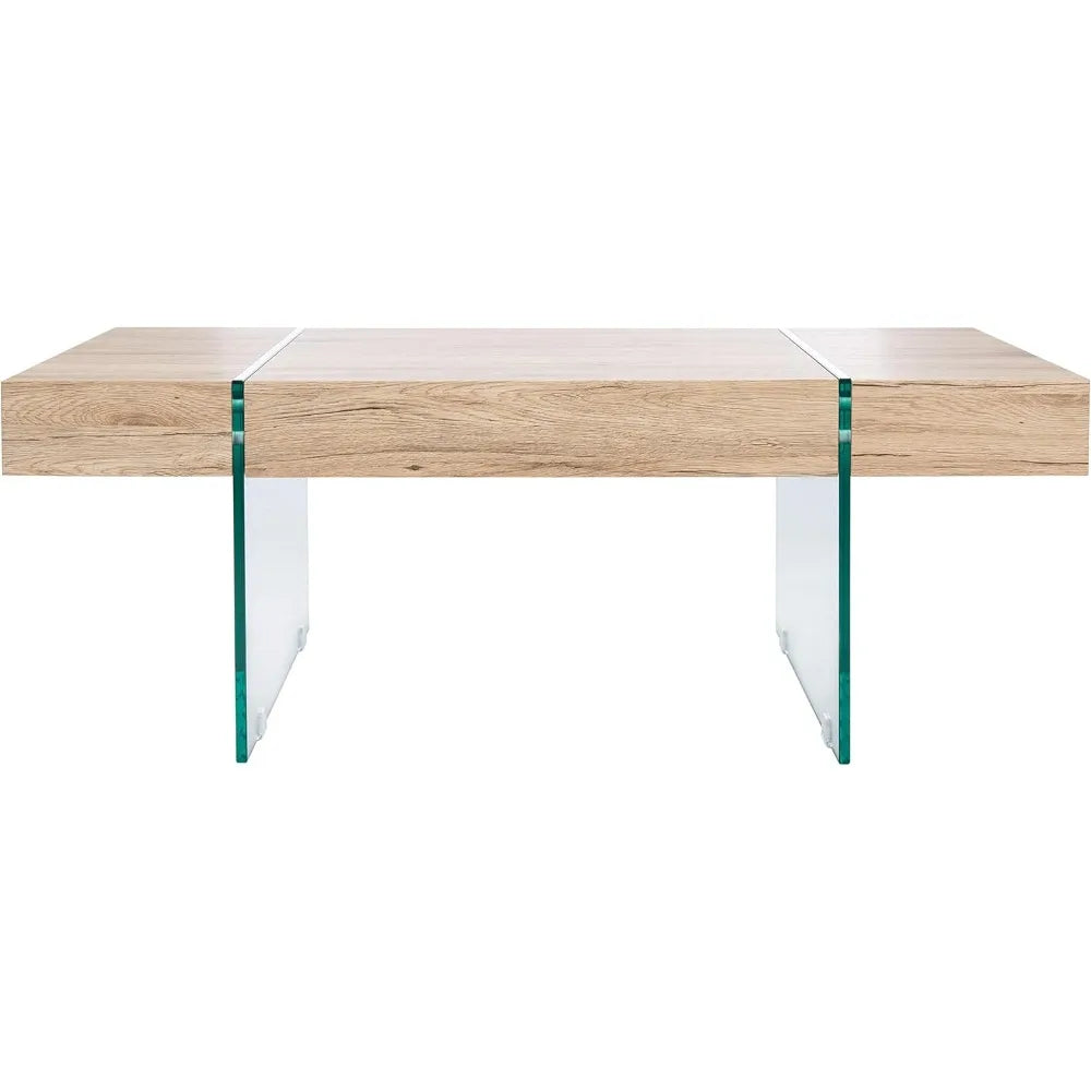 Home Collection Jacob Modern Rectangular Floating Coffee Table COF7001C, 43.3" W x 23.6" L x 15.7" H, Natural/Glass Legs