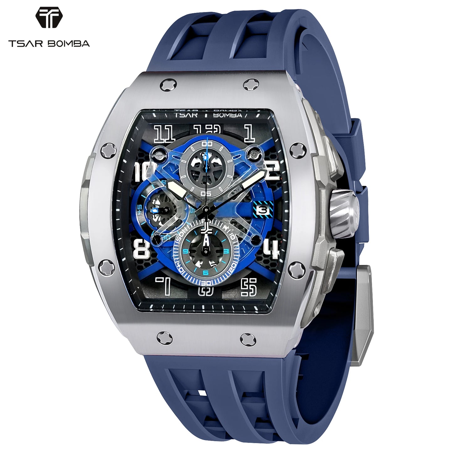 TSAR BOMBA Men’s Quartz Watch, Stainless Steel Case, Japanese Movement, Chronograph Date, Sapphire Crystal, 50M Water Resistant