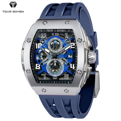 TSAR BOMBA Men’s Quartz Watch, Stainless Steel Case, Japanese Movement, Chronograph Date, Sapphire Crystal, 50M Water Resistant