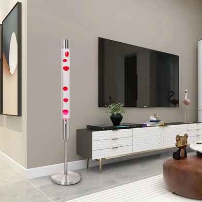 47.5 Inch Mood Lamp, Flowing Wax Liquid Motion Light for Living Room Decor, Silver Base Red Wax