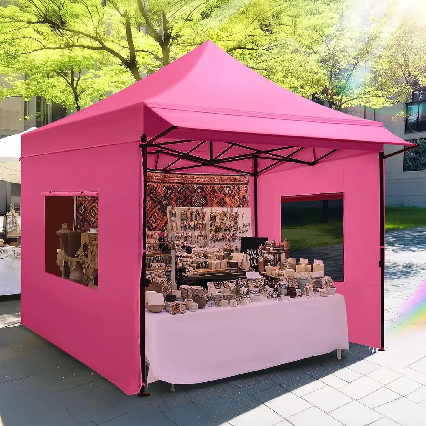 10'x10' Heavy Duty Pop up Canopy Tent with Sidewalls, Commercial Grade Instant Shelter with Wheeled Bag for Outdoor, Parties