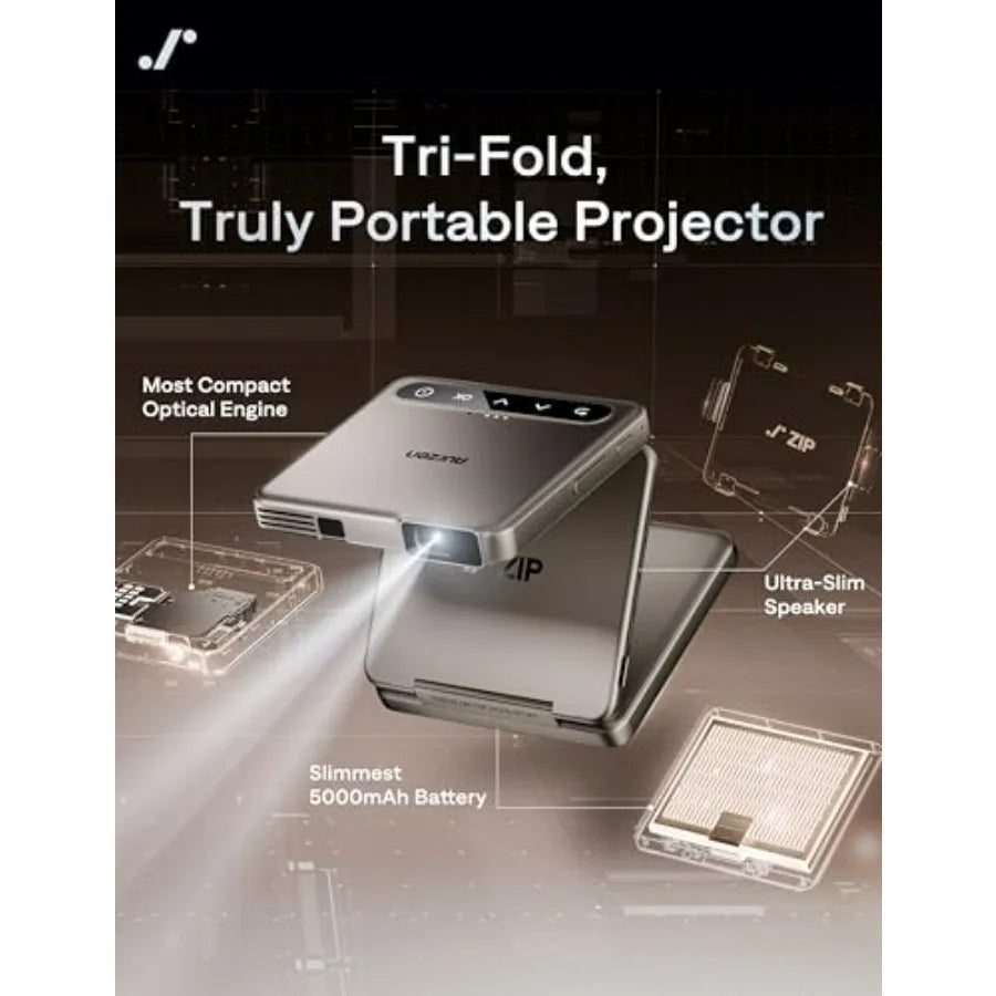 Portable Mini Projector for Cookie Art Gold ZIP Tri-Fold DLP Pocket Size Zero-Lag Focus One-Click Screen Mirroring Full-Screen