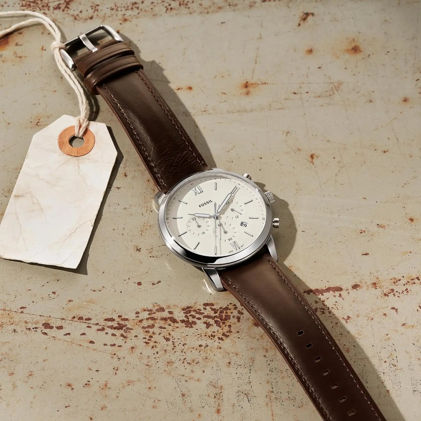 Men's Quartz Chronograph Watch with Stainless Steel Case and Leather Strap, Water Resistant