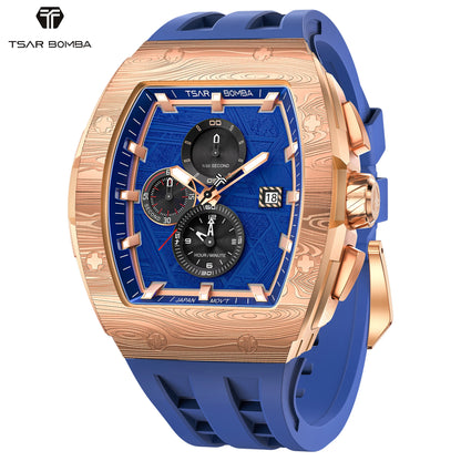 TSAR BOMBA Men’s Quartz Watch, Stainless Steel Case, Japanese Movement, Chronograph Date, Sapphire Crystal, 50M Water Resistant