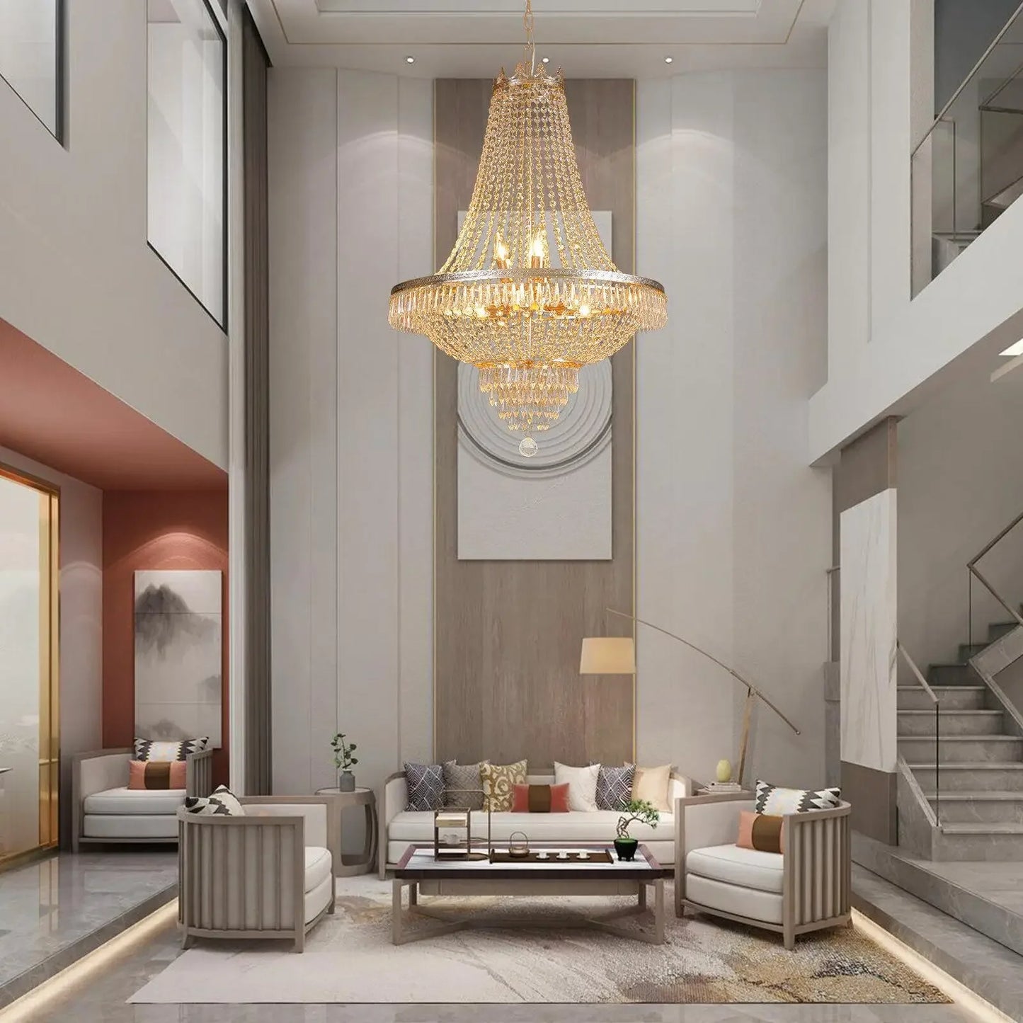 Modern Gold Crystal Chandelier H 30" x D 24" Luxury Crystal Chandeliers for Entryway Bedroom Light Fixture Pendant Light