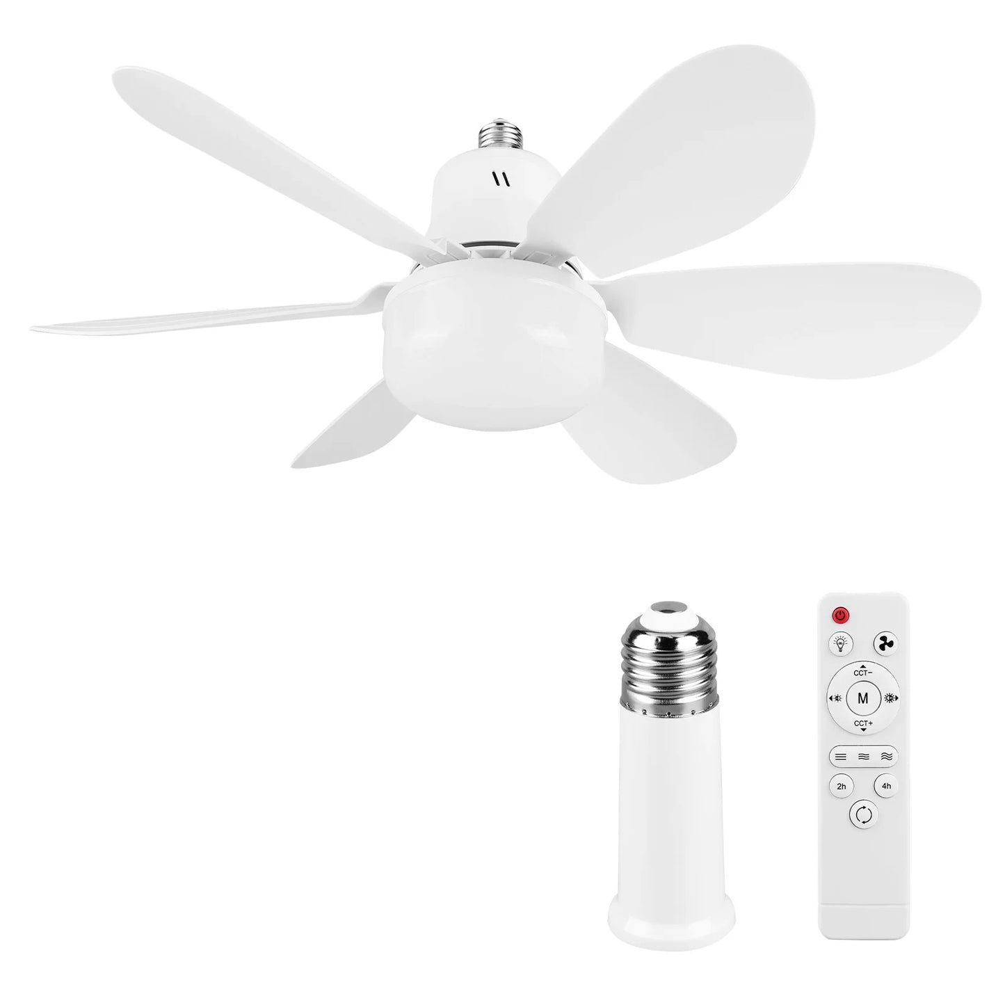 Screw in Ceiling Fan in Light Socket with Remote Ceiling Fan with Light 3 Speeds Dimmable with Extender & 6 Blades for Bedroom