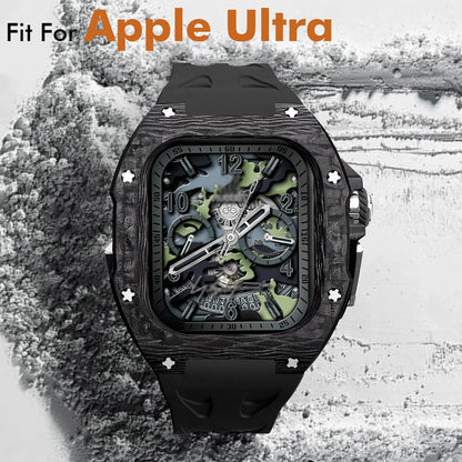 Modification Kit Carbon Fiber Case For Apple Watch Ultra 2 49mm Fluororubber Strap Luxury Mod Kit for iWatch Ultra 49MM