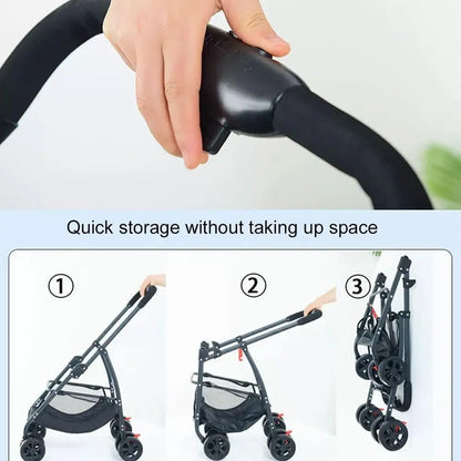Breathable Pet Stroller for Small Dogs and Cats, Lightweight with Detachable Carrier & Cup Holder (Black)