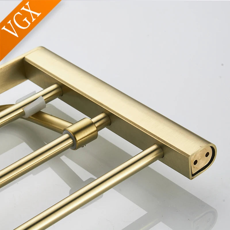 VGX Gold Bathroom Towel Holder Stainless Steel Towel Rack Folding Movable Bath Towel Bar Bathroom Hardware Accessories Grey