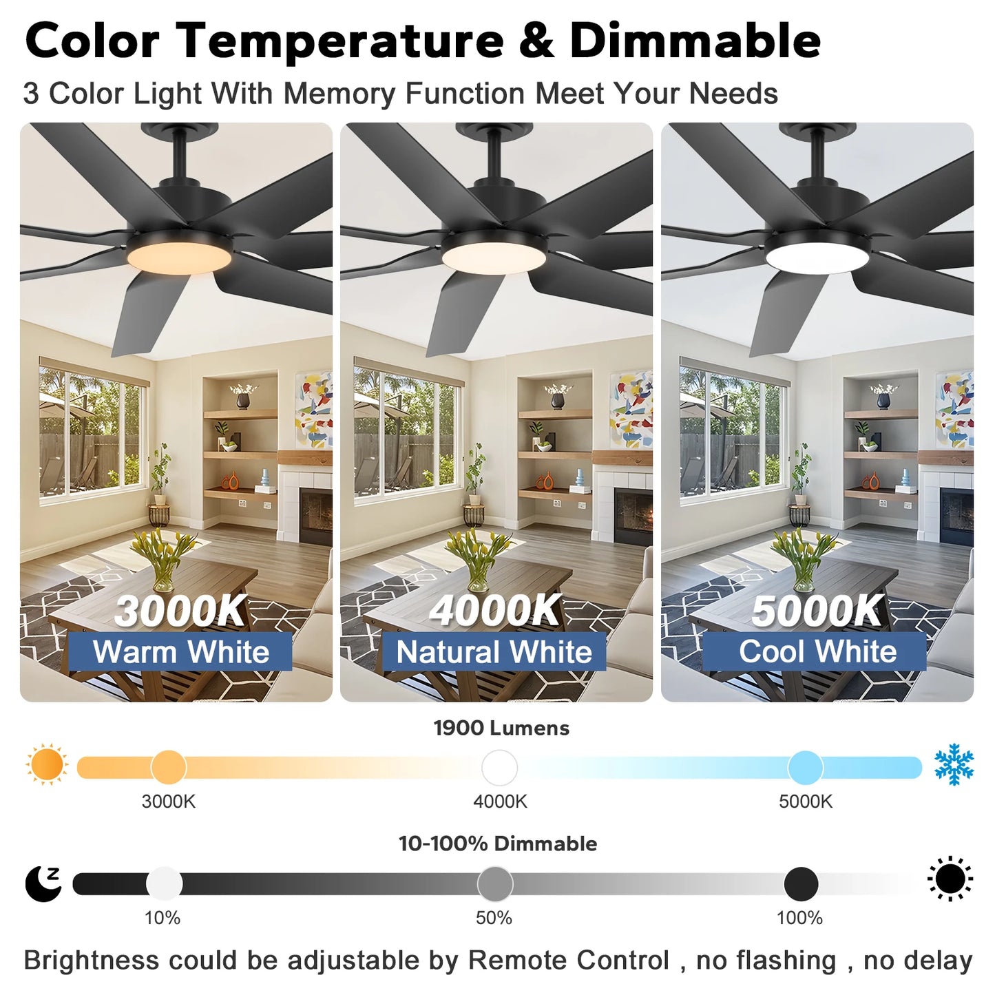 65inch Smart Ceiling Fan with Light and Remote/APP/Voice Outdoor Quiet Reversible DC Motor Fan 3CCT for Over 15*15ft to 18*18ft