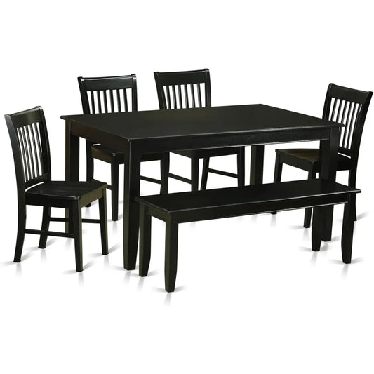 DUNO6-BLK-W 6 Piece Kitchen Table & Chairs Set Contains a Rectangle Dining Table and 4 Dining Room Chairs with a Bench, 36x60 I