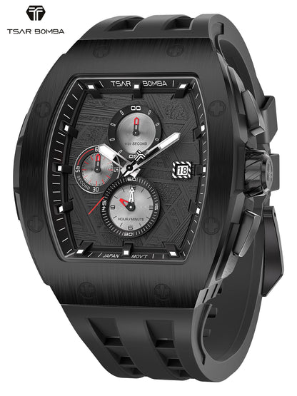 TSAR BOMBA Men’s Quartz Watch, Stainless Steel Case, Japanese Movement, Chronograph Date, Sapphire Crystal, 50M Water Resistant
