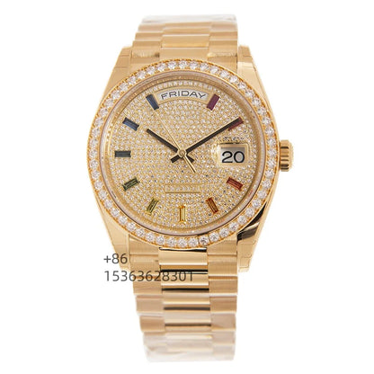 2026 Top Luxury Full Diamond Men's Gold Coloured Gemstone Automatic Mechanical Watch Hip Hop Business High End Vacations Watch