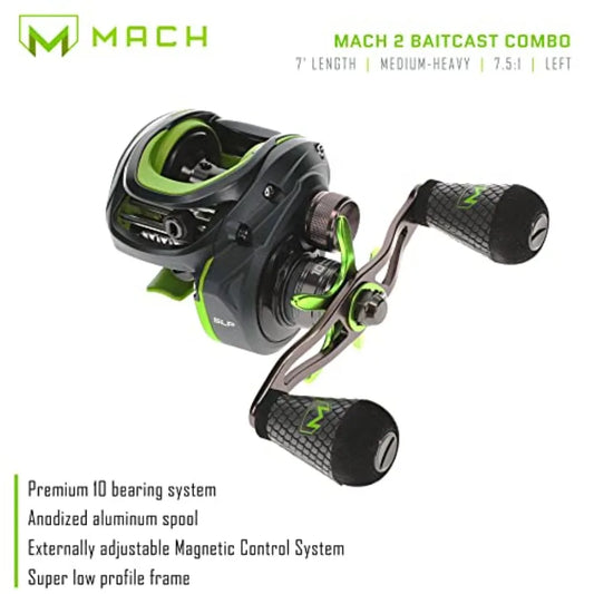 MACH 2 Baitcast Reel and Fishing Rod Combo IM8 Graphite Blank Fishing Rod Winn Dri-Tac Ultra Handle Black Green