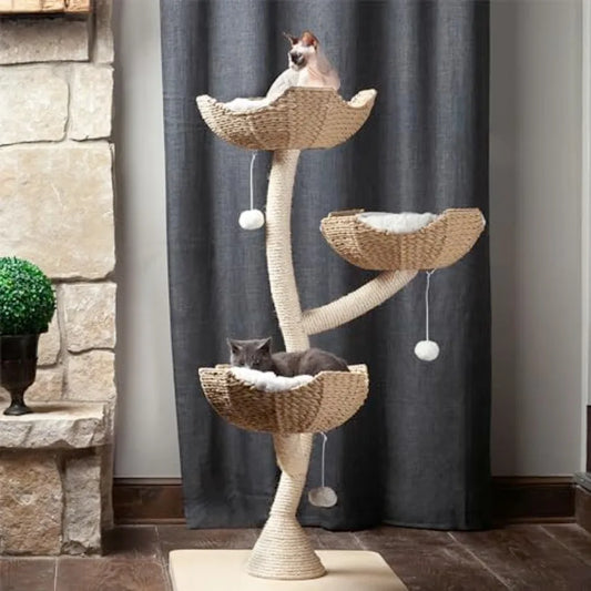 Large Modern Indoor Cat Tree with 3 Faux Fur Beds Scratching Posts and Toys for Cats 23-Inch Width x 23-Inch Depth x 52-Inch He