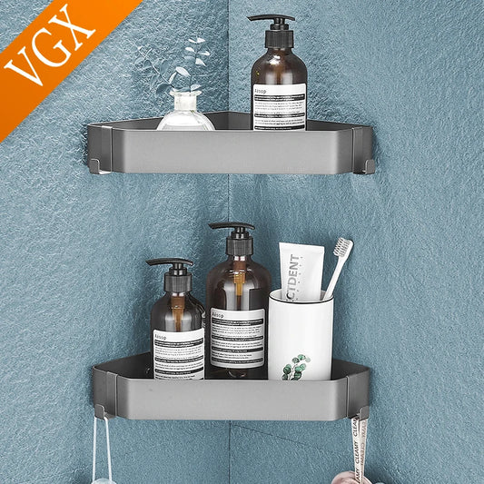 VGX Bathroom Shelf Shower Trangle Shelfes Corner Storage Rack Wall Mounted Shelves Stainless Steel Basket Kitchen Accessories