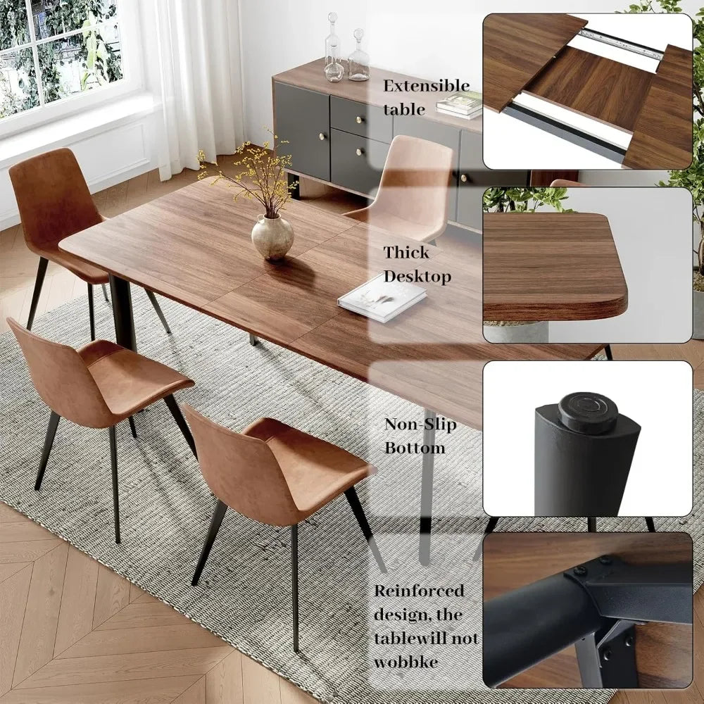63"- 78.7" Extendable Dining Table Set for 6, Modern Kitchen Table with 6 Dining Chairs, Thickened Expandable Wooden Table