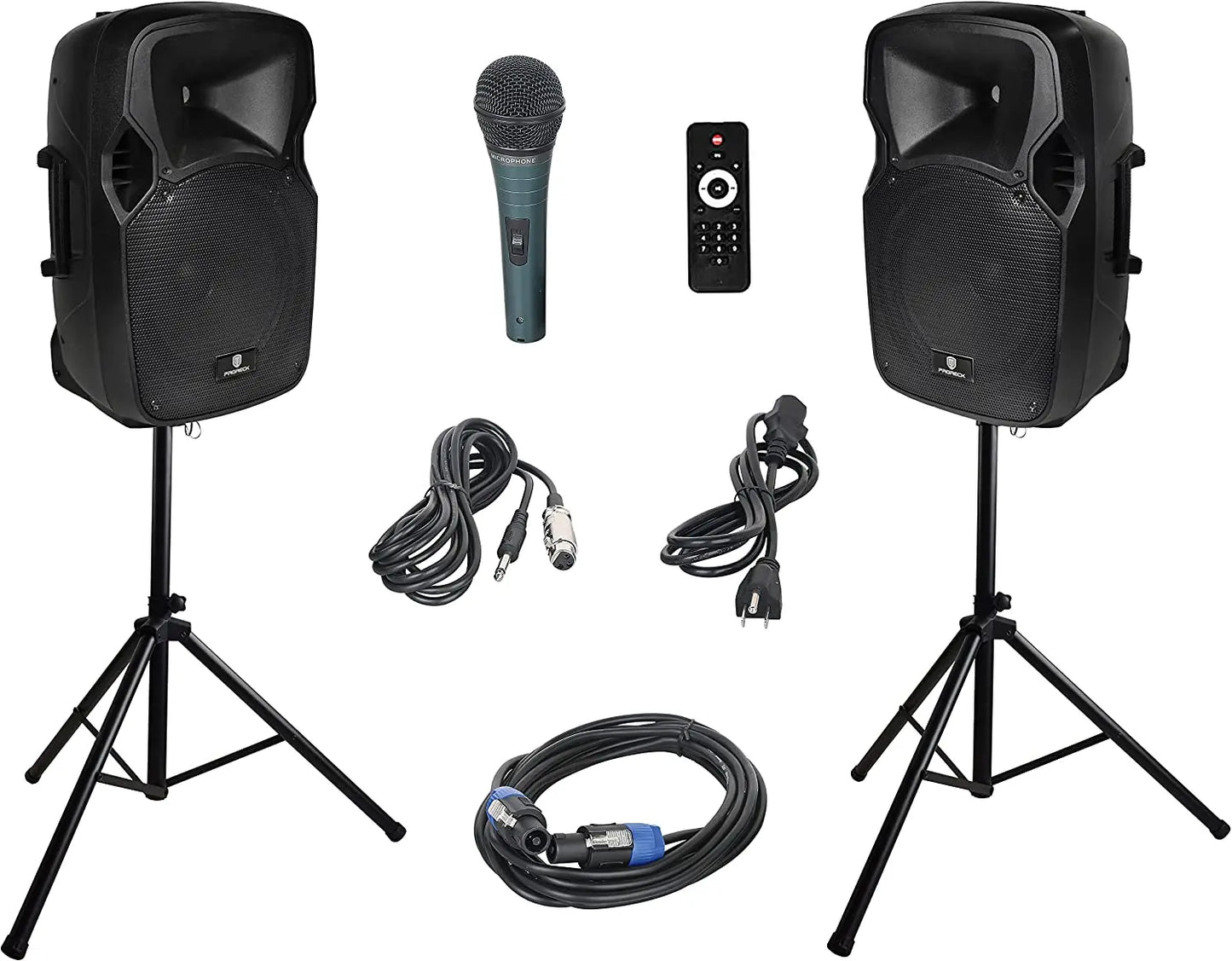 PRORECK PARTY 12 Portable 12-Inch Woofer 2-Way Powered PA Speaker System Combo Set with Bluetooth/USB/SD Card Reader/FM Radio/Re