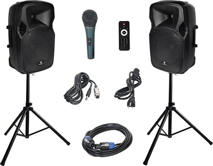 PRORECK PARTY 12 Portable 12-Inch Woofer 2-Way Powered PA Speaker System Combo Set with Bluetooth/USB/SD Card Reader/FM Radio/Re