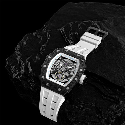 TSAR BOMBA 2022 Luxury Mens Automatic Watch Waterproof Carbon Fiber Clock Tonneau Skeleton Mechanical Wrist Watch for Men
