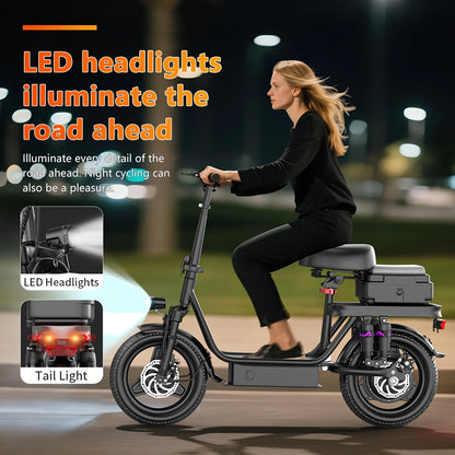 Rated Power 500w (peak 740w)Adult Electric Scooter And Electric Bike, With Seat, 48V 10-15Ah Lithium Battery, Range Up To 10-35