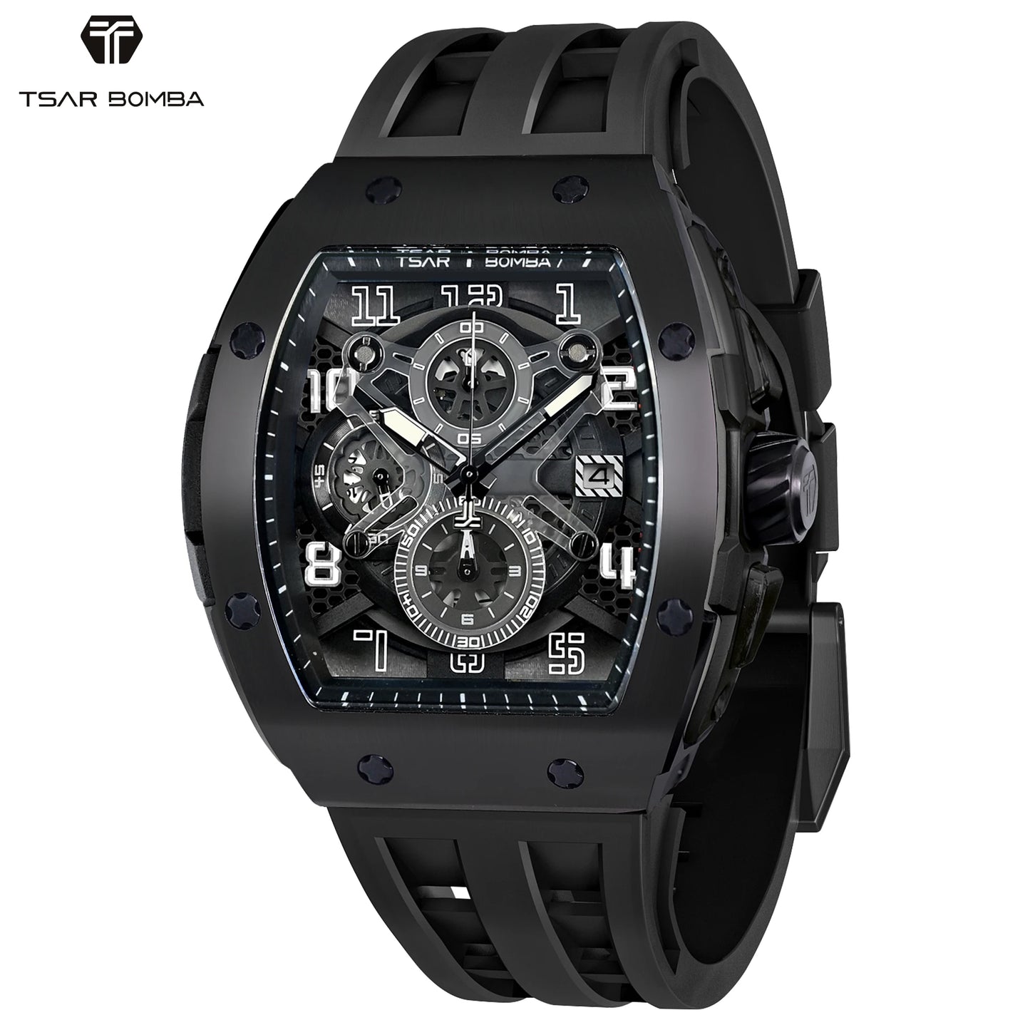TSAR BOMBA Men’s Quartz Watch, Stainless Steel Case, Japanese Movement, Chronograph Date, Sapphire Crystal, 50M Water Resistant