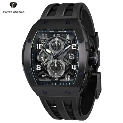 TSAR BOMBA Men’s Quartz Watch, Stainless Steel Case, Japanese Movement, Chronograph Date, Sapphire Crystal, 50M Water Resistant