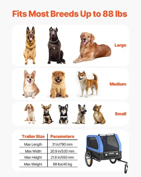 Dog Bike Trailer, Supports up to 88 lbs, Pet Cart Bicycle Carrier for Small & Large Dogs, Easy Folding Frame with Quick