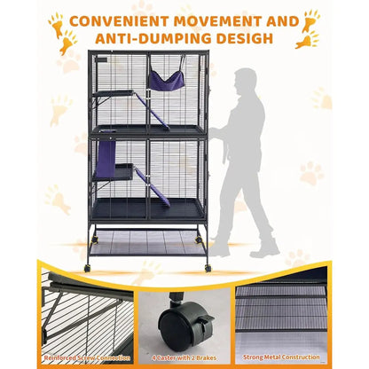 Metal Small Animal Cage,64 in H erret Cage or Small Animals - 4 Tier Large Hamster Cage with Removable p, Hammock, Extra Storage