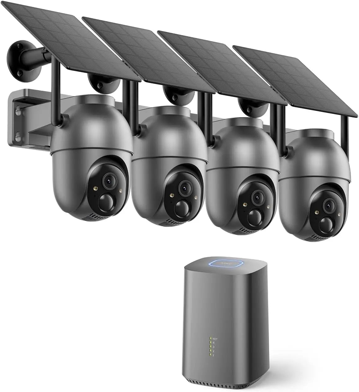 Wireless Outdoor Security Camera Kit - 4 Solar Cameras, No Monthly Fee, Color Night Vision, 360° PTZ, 4MP Live View