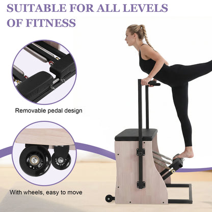 Oak Wood Yoga Fitness Trainer with Adjustable Resistance with Springs Split Pedal Handles for Yoga Core Training Rehabilitation