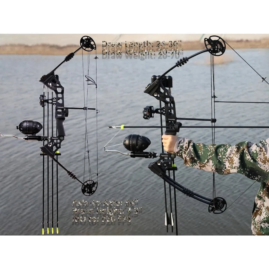Compound Bow Fishing Combo Kit 2070 LBS Hunting Bow with Bowfishing Arrow and Fishing Reel for Bowfishing Archery Hunting Compl