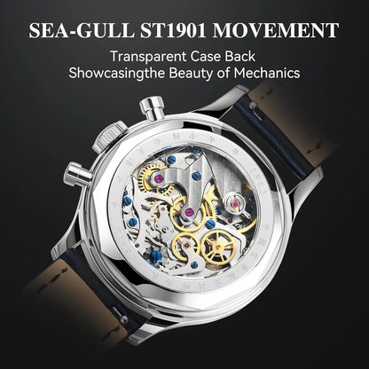Men's Mechanical Chronograph Pilot Watch, Manual Winding, Aviation Style, International Edition