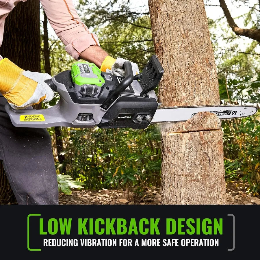 Electric Chainsaw Brushless 60V Cordless Chain Saw with 18 and 16 Bar for Tree Trimming and Wood Cutting Powered by 5.0Ah Batte