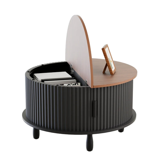 Round Wooden Coffee Table 30.7 inch With Storage Function Suitable For Home Living Room Office With Sliding Cabinet Door