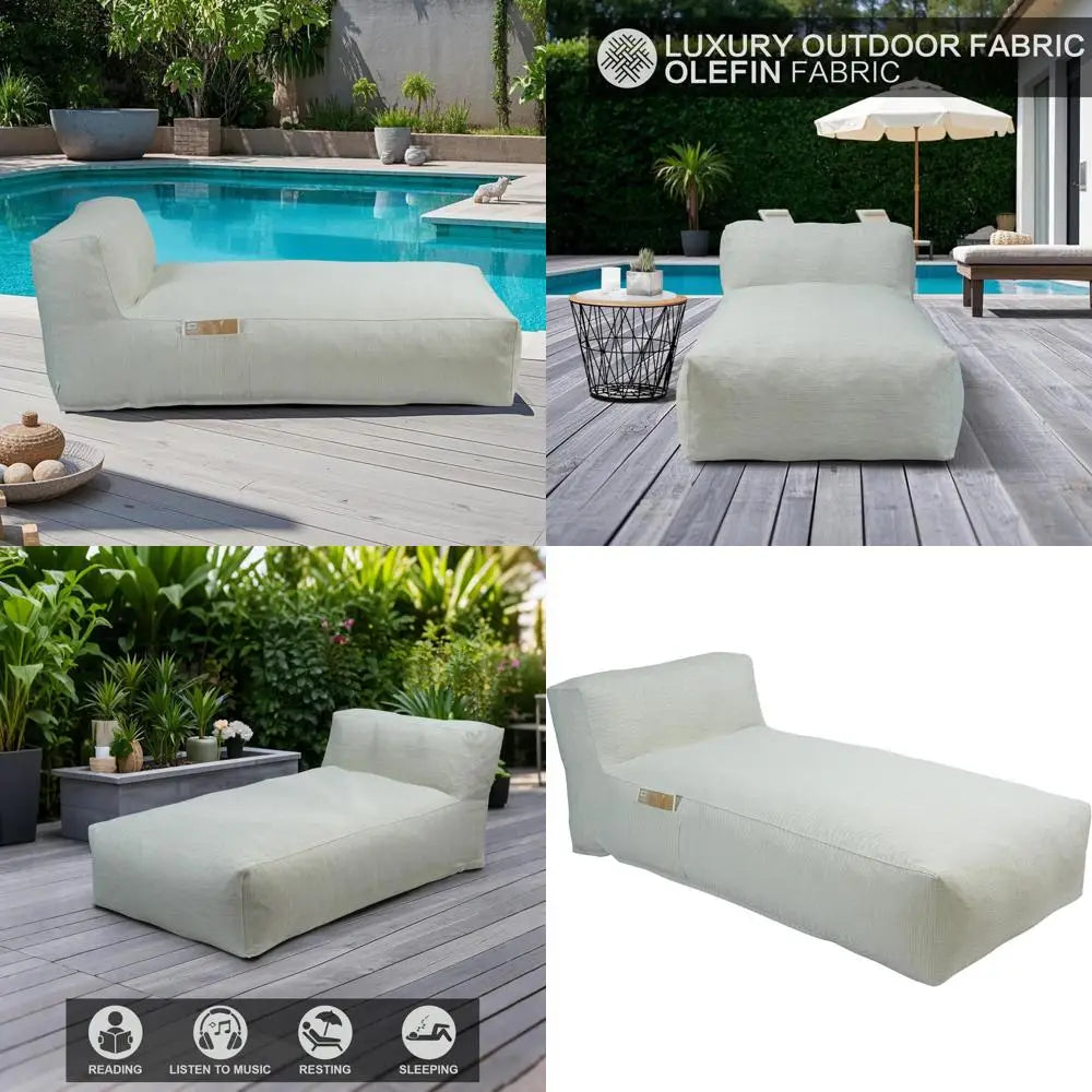 "Poolside Comfortable Foam Bean Bag Lounge Chair, Outdoor Waterproof Patio Sofa, Relaxing Daybed Couch"