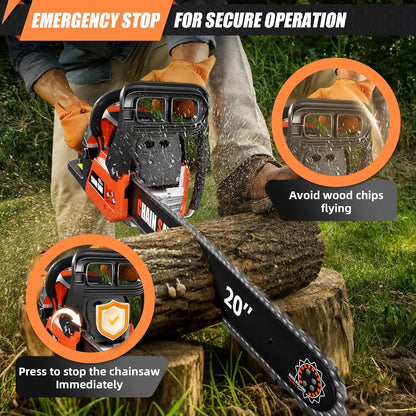 Professional 20/24 Inch Gas Chainsaw with 2-Stroke Engine, Ergonomic Handle & Dual Tanks for Wood Cutting