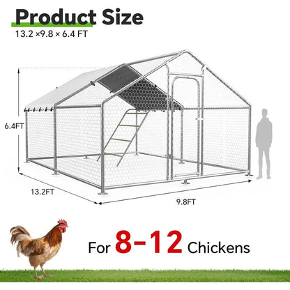 Spacious Walk-in Chicken Coop with Roosting, Waterproof & UV-Resistant Cover for Outdoor Poultry & Small Animals